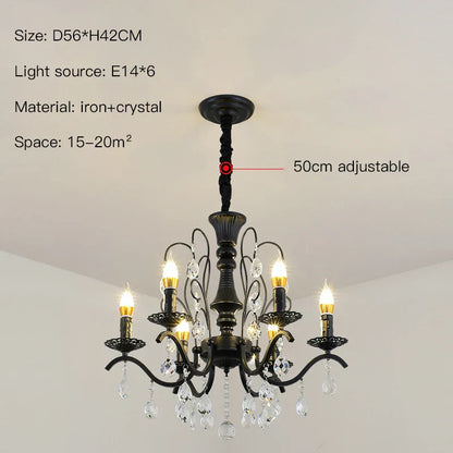 ثريا كريستال من الحديد المطاوع باللون الأسود من DecorBites™ لغرفة المعيشة وغرفة الطعام - تجمع بين الأناقة والرقي