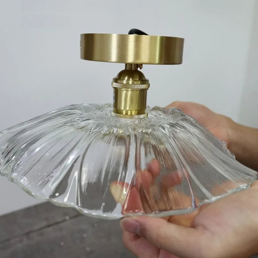 DecorBites™ Lotus Leaf LED Ceiling Lamp Purple Glass Nordic Copper Interior Lighting