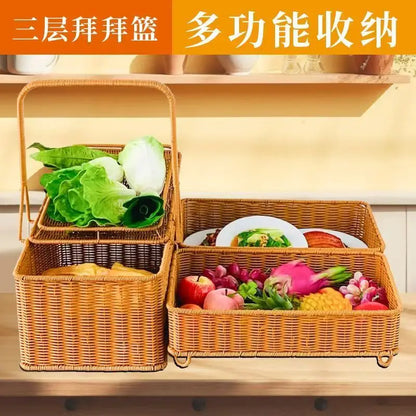 DecorBites™ Handwoven Rattan Picnic Basket with Lid and Rectangular Outdoor Storage