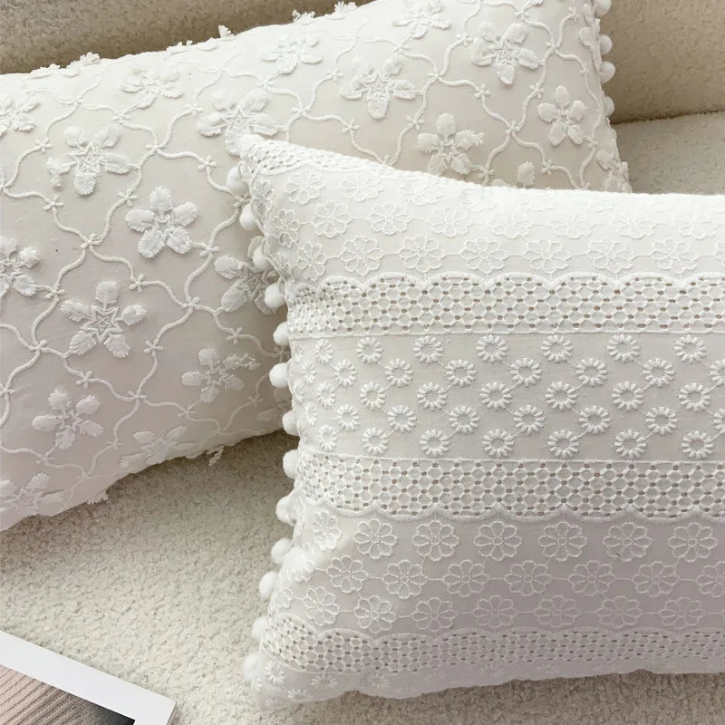 DecorBites™ Boho White Lace Floral Sofa Cushion Cover Wedding Decor Throw Pillows