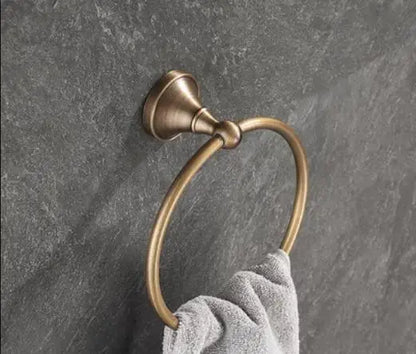 DecorBites™ Antique Brass Bathroom Accessory Set: Towel Rack, Paper Holder, Soap Dish, Towel Ring, & More