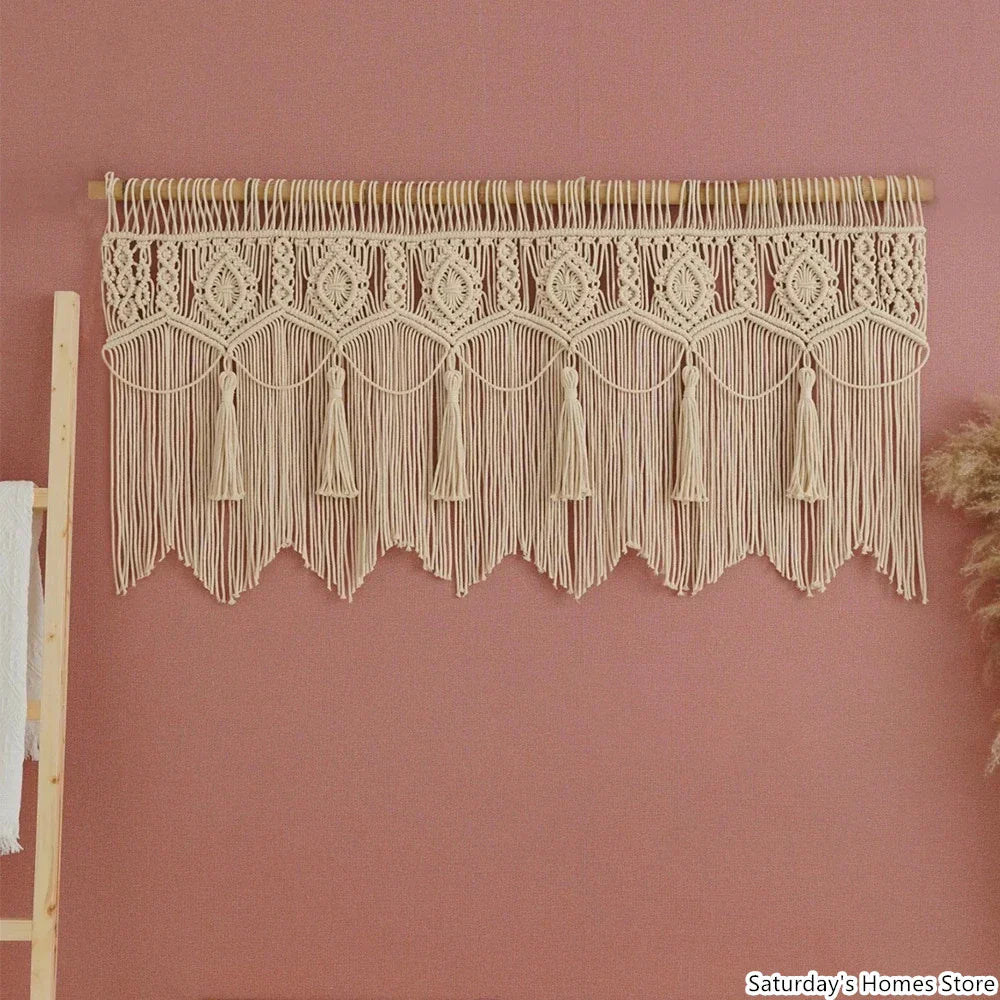 Decobites Boho Macrame Door Curtain Handmade Cotton Rope Wall Hanging Tapestry Boujee Decor