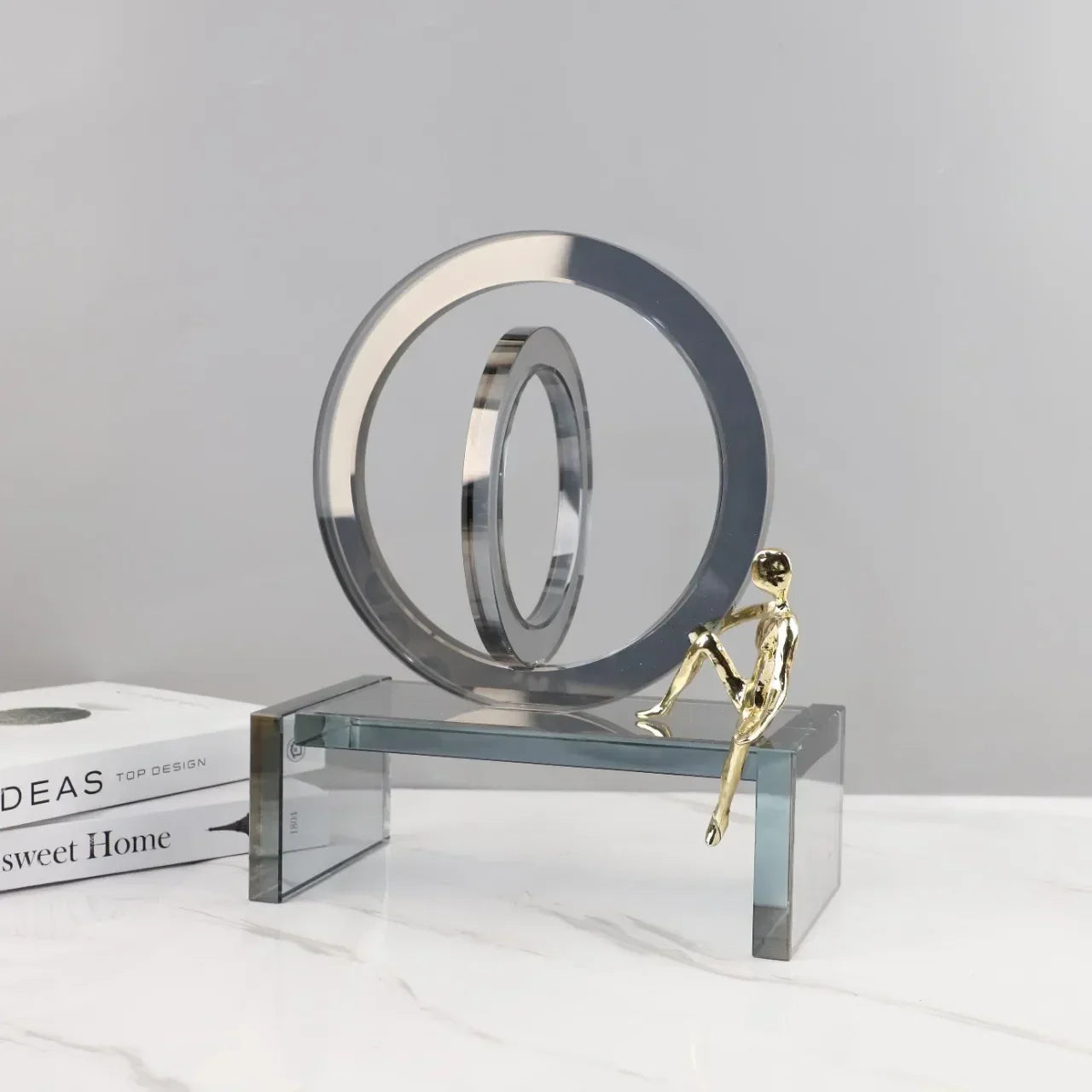 ديكور بايتس™ حلقات كريستال هندسية، زينة الرجل الذهبي، تماثيل زجاجية، ديكور منزلي