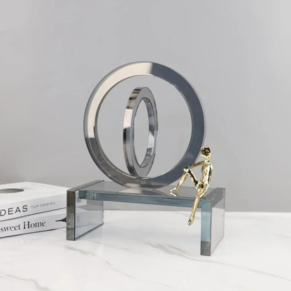 ديكور بايتس™ حلقات كريستال هندسية، زينة الرجل الذهبي، تماثيل زجاجية، ديكور منزلي