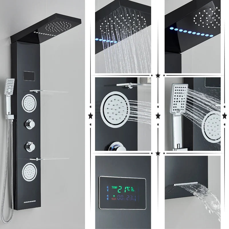 Panel de Ducha en Níquel Cepillado LED Decorbites™ con Pantalla de Temperatura