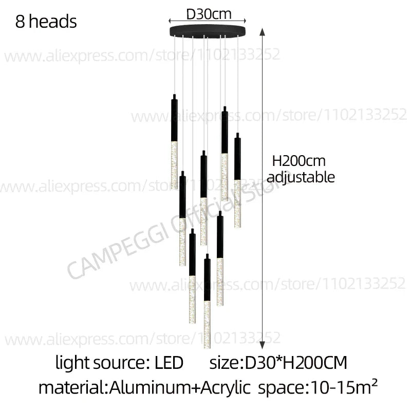DecorBites™ Cylindrical Chandelier: Modern Nordic Indoor Lighting for Living Room, Staircase & Ceiling