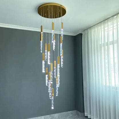 DecorBites™ Gold Crystal LED Chandelier for Modern Loft Living Room Staircase