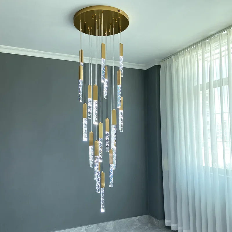 Lámpara de Araña LED de Cristal Dorado Decorbites™ para Salón Moderno de Loft y Escalera