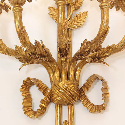 DecorBites™ Baroque Antique Brass Leaf Gold Wall Sconce - 5 Candle Lights