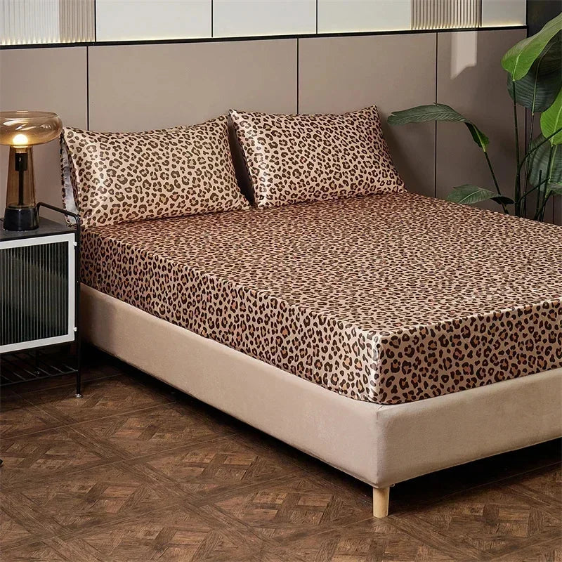 Decobites Leopard Print Satin Bedsheet Set King & Queen Sizes