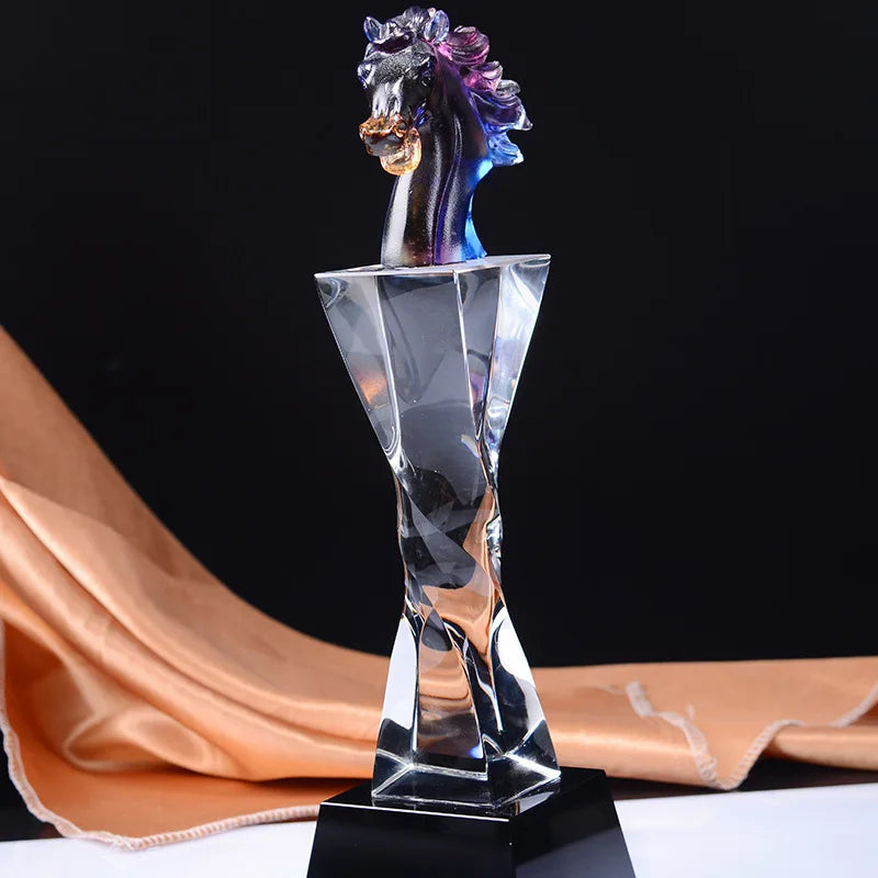 DecorBites™ Crystal Horse Trophy: Simulated Horse Head Glass Medal & Decorative Figurine