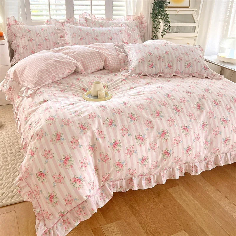 Decobites Floral Princess 100% Cotton Duvet Set for Queen Size Bed