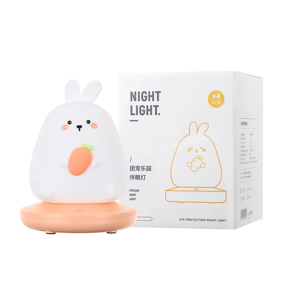DecorBites™ Kids' Animal Silicone Night Light - Touch Sensor, Dimmable, Rechargeable