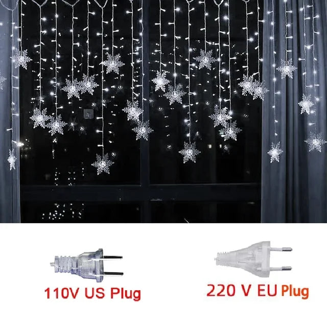 3.2M Christmas Snowflakes LED String Lights Flashing Fairy Curtain Lights Waterproof For Holiday Party Wedding Xmas Decoration