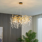 Gold Crystal Tree Chandelier Matte Aluminum Finish