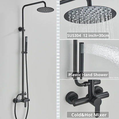 مجموعة صنبور دش DecorBites™ الأسود مع رأس دش مطري وصنبور خلاط مثبت على الحائط