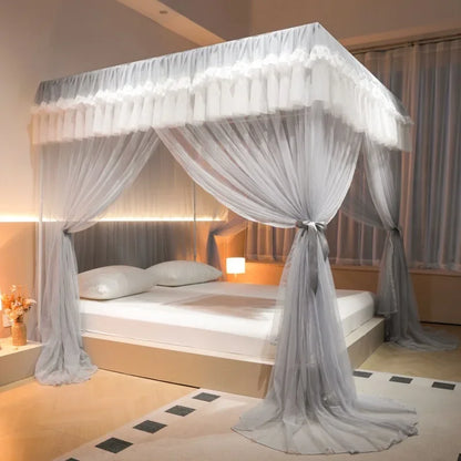 DecorBites™ Korean Princess Square Top Canopy with Color Blocking Pleats & Bracket