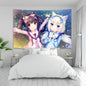 Decobites Nekoparas Wall Tapestry: Kawaii Pink Room Banner for Girls' Dormitory