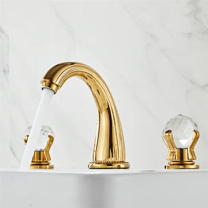 DecorBites™ Gold Crystal Handle Basin Faucet, 3 Hole Widespread Bathroom Sink Tap
