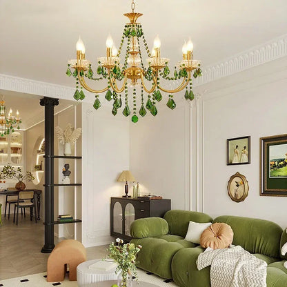 DecorBites™ Green Crystal Chandelier for Living Room - Bohemian Style LED Pendant Lighting