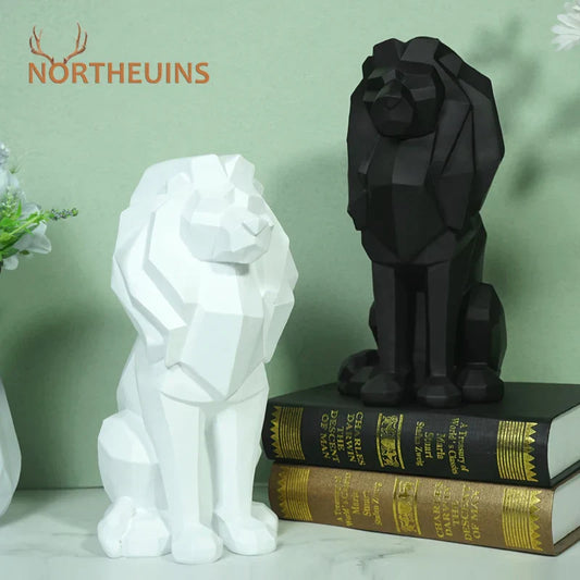 DecorBites™ Lion Resin Art Statue: Morden Geometry Figurine for Home Office Decoration