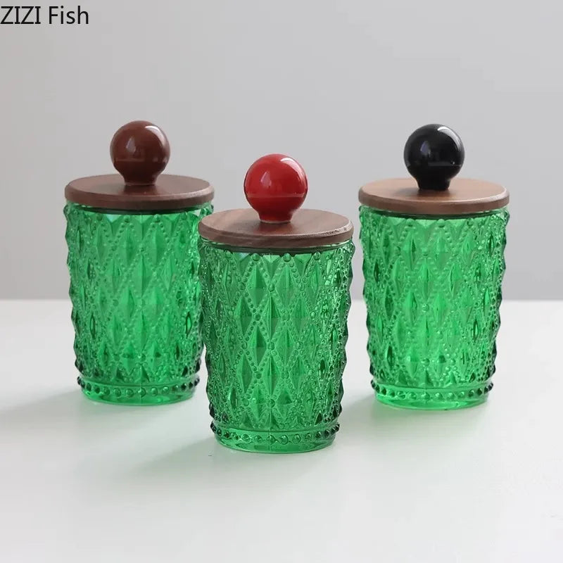 Tarro de cerámica DecorBites™ con tapa de nogal para guardar joyas y accesorios