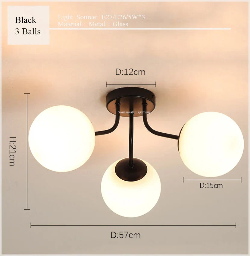 ثريا سقف زجاجية من DecorBites™ بتصميم كرة معلقة لغرفة المعيشة الحديثة وغرفة النوم