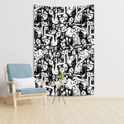 DecorBites™ Japanese Horror Manga Hanging Tapestry for Creepy Aesthetic Witchcraft Decor
