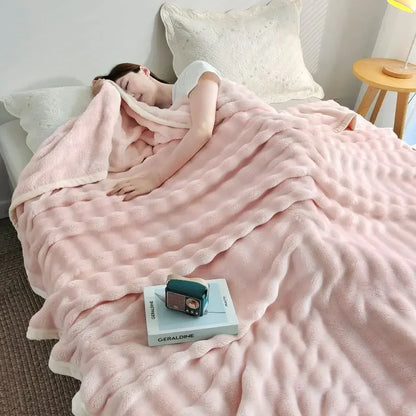 DecorBites™ Bubble Velvet Blanket: Soft Cozy Flannel Sofa Cover, Single/Double, Office Nap & Air Conditioning