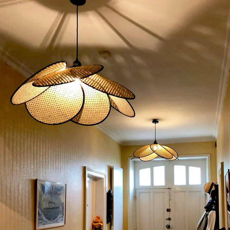 Lámpara de suelo de ratán japonés Decorbites™ para iluminación de sala de estar, estudio y ático de villa