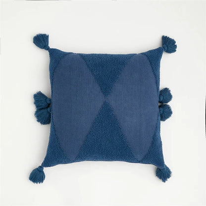 DecorBites™ Knitted Mustard Blue Tassel Cushion Cover for Home Sofa Bed Decor
