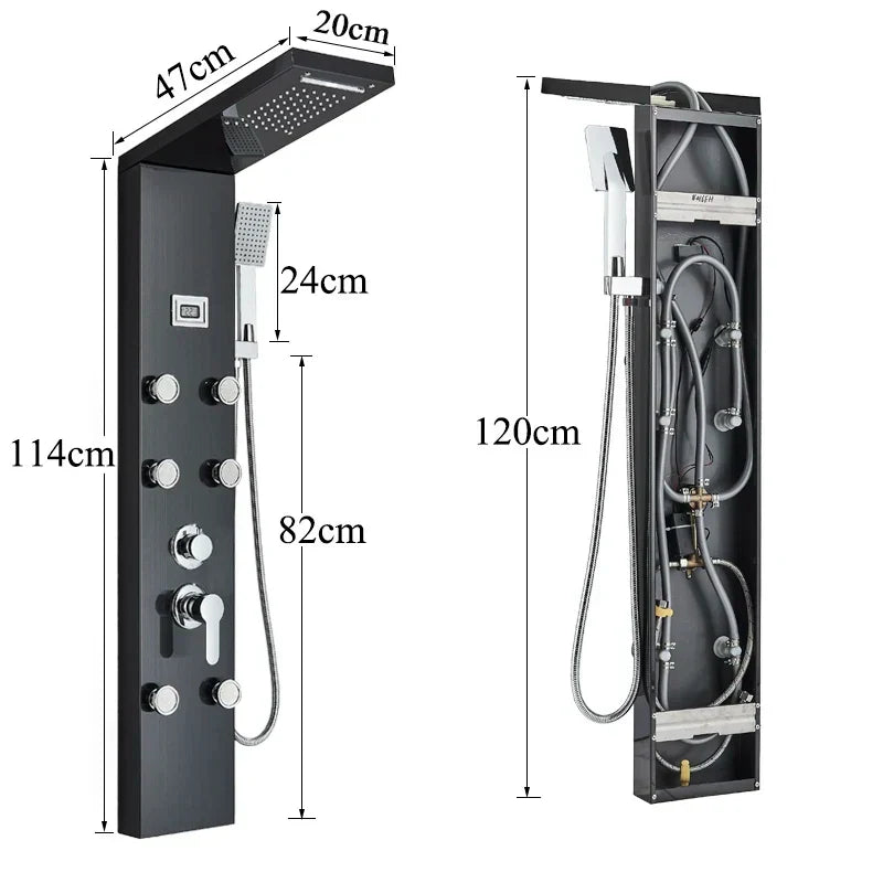 صنبور دش أسود مثبت على الحائط من DecorBites™ مع شلال مطري وخلاط ساخن وبارد