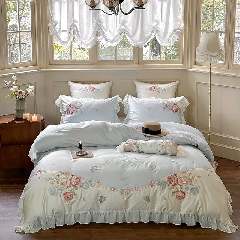 Decobites Floral Embroidered Princess Bedding Set - 1000TC Egyptian Cotton Luxe Collection