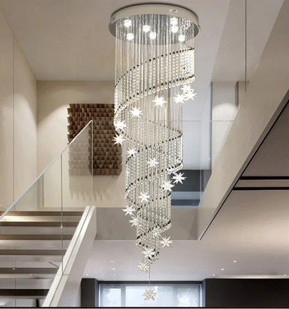 DecorBites™ Crystal Star LED Chandelier for Villa Staircase & Living Room Lighting