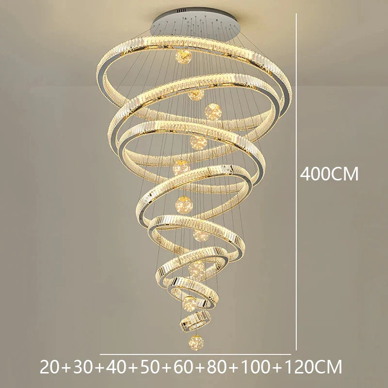 Modern Crystal Ring Staircase Chandelier Pendant Light
