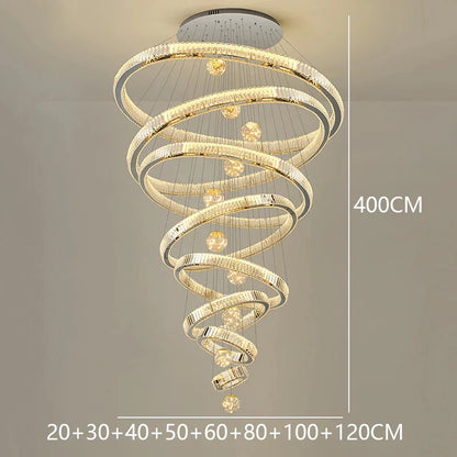 Modern Crystal Ring Staircase Chandelier Pendant Light
