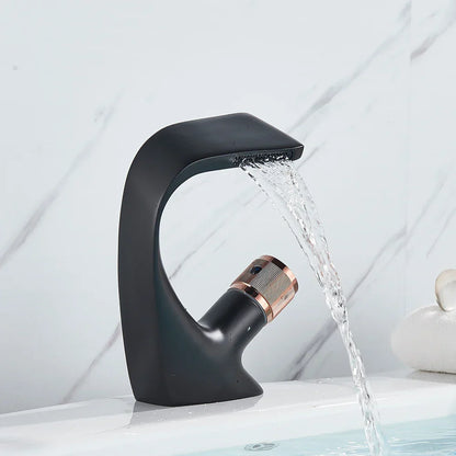 DecorBites™ Black Brass Basin Faucet - Cold & Hot Waterfall Sink Tap