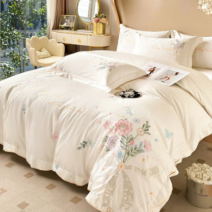 DecorBites™ Chic Flowers Embroidery Bedding Set, 100% Cotton, 400TC