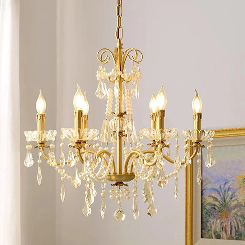 DecorBites™ Gold Brass Crystal Chandelier - Luxurious Candle Lights for Villa Living Room