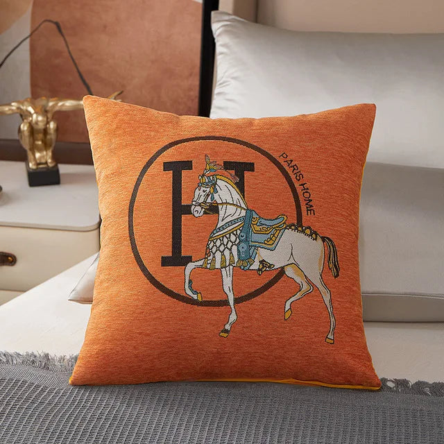 DecorBites™ Horse Embroidered Jacquard Chenille Pillow Cover 45*45cm Home Decor Office Sofa