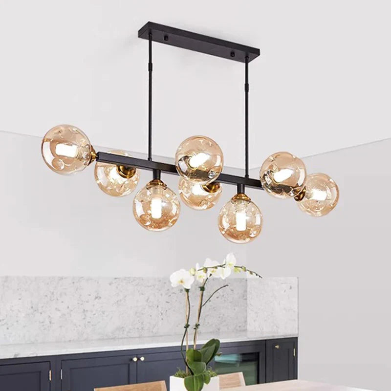 Brass Modern LED Chandelier 8-Head Amber Glow