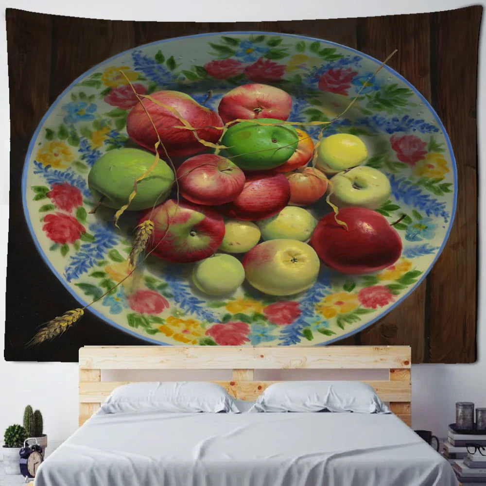 Decobites Flower & Fruit Oil Painting Tapestry Wall Hanging for Bedroom & Living Room