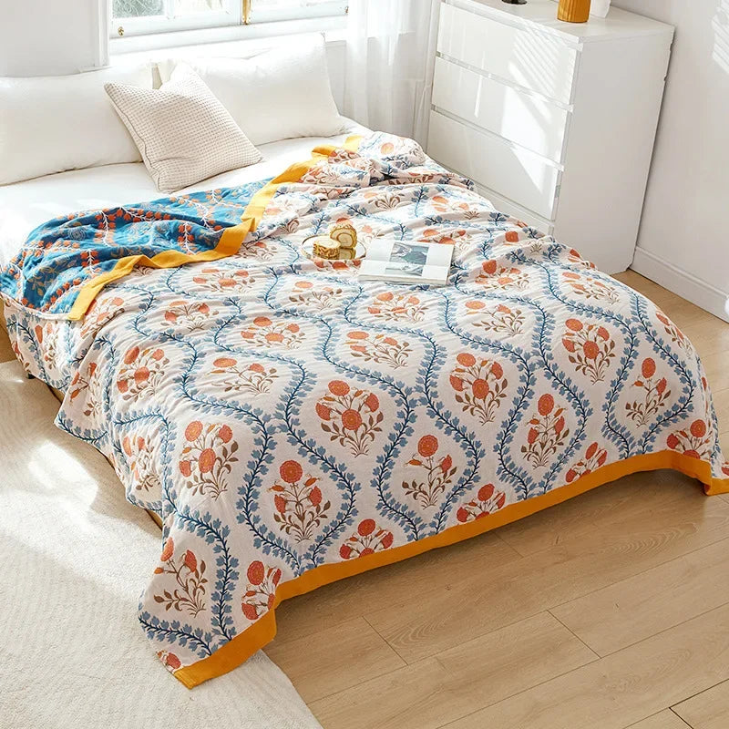 Cotton Gauze Flower Throw