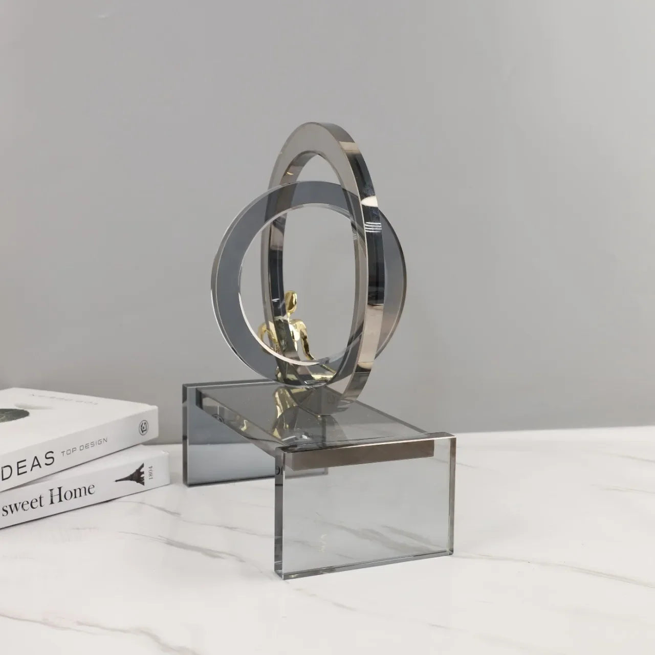 ديكور بايتس™ حلقات كريستال هندسية، زينة الرجل الذهبي، تماثيل زجاجية، ديكور منزلي