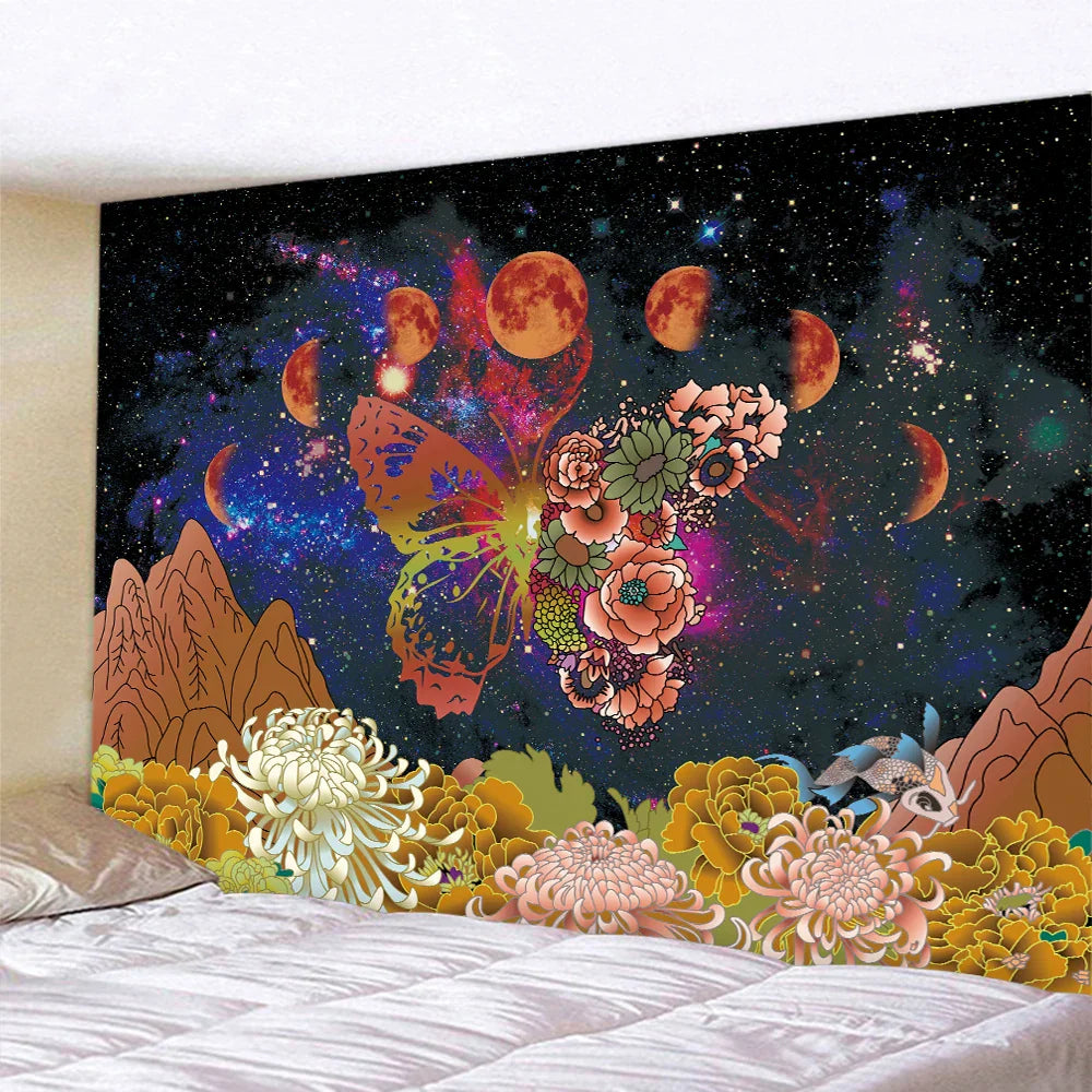 Decobites Psychedelic Butterfly Sun Moon Tapestry for Bohemian Bedroom Wall Decor