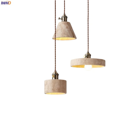 DecorBites™ LED Yellow Travertine Stone Pendant Lights | Wabi Sabi Vintage Hanging Light