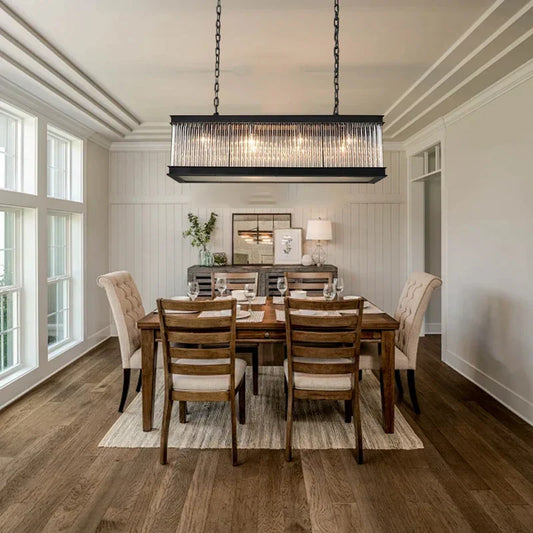 DecorBites™ Crystal Rectangle Chandelier: Classic Retro Nordic Ceiling Hanglamp for Dining Room.