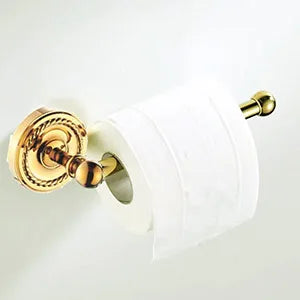 DecorBites™ Gold Brass Bathroom Accessories Set: Robe Hook, Paper Holder, Towel Bar, Towel Ring