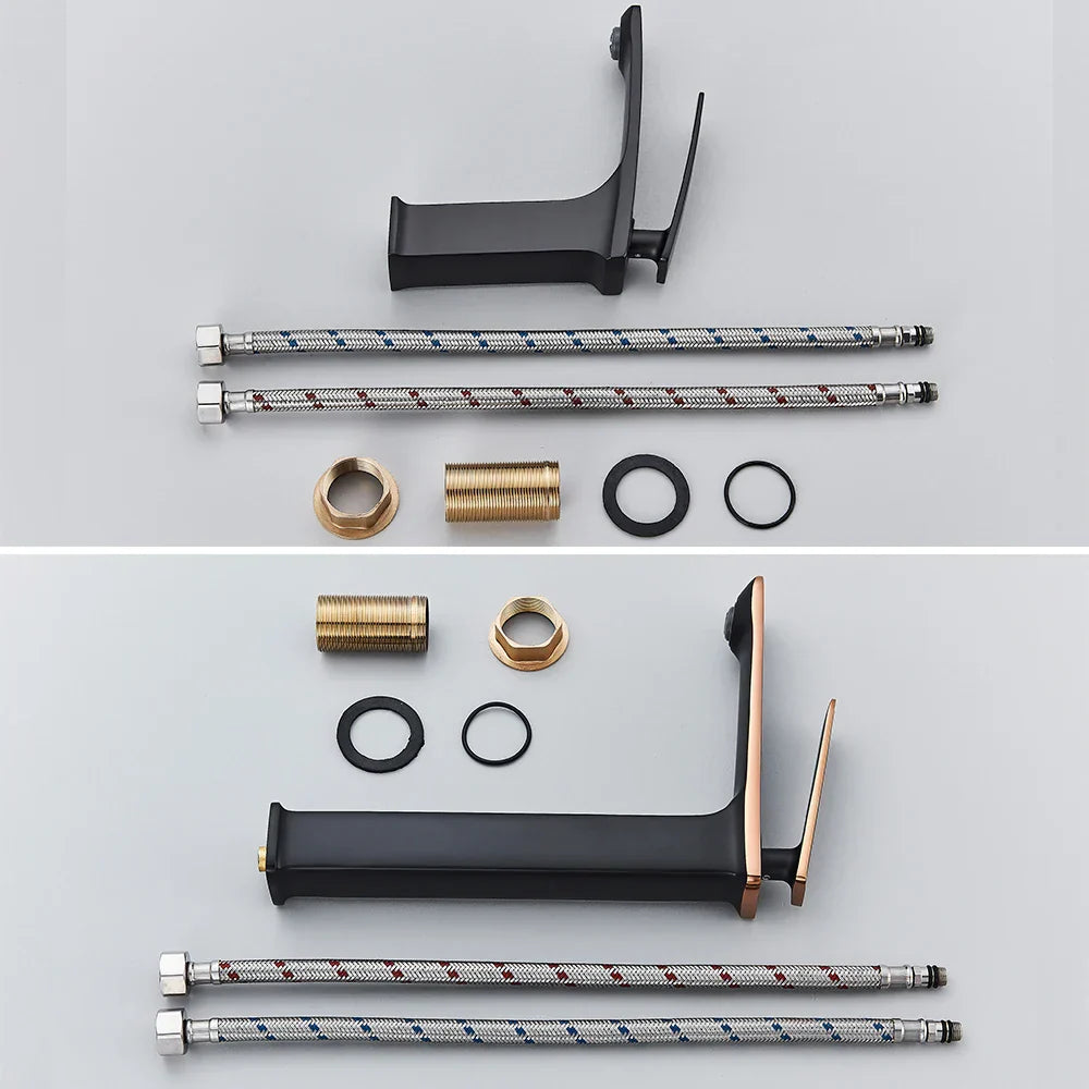 DecorBites™ Black Rose Gold Basin Faucet: Modern Deck Mounted Sink Mixer Tap for Luxury Bathrooms