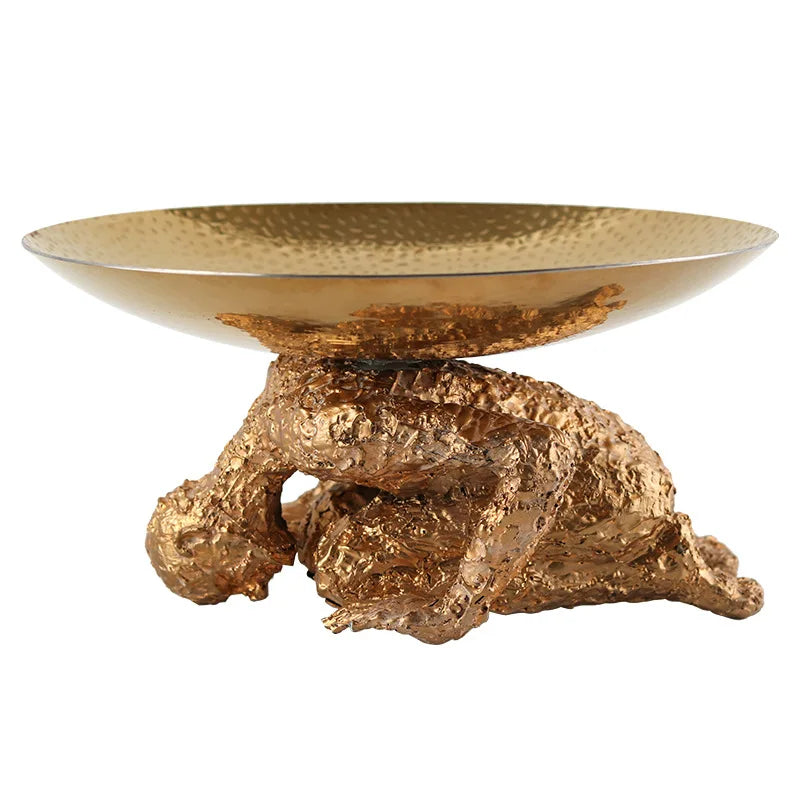 DecorBites™ Golden Resin Handicraft Tray Figurine for Home Decor